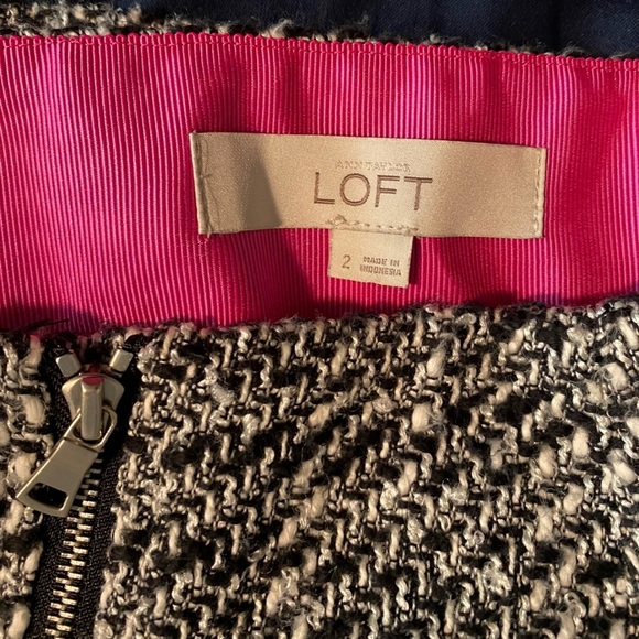 Loft Tweed Plaid Boucle Mini Skirt with Twin Front Zippers - Picture 2 of 5